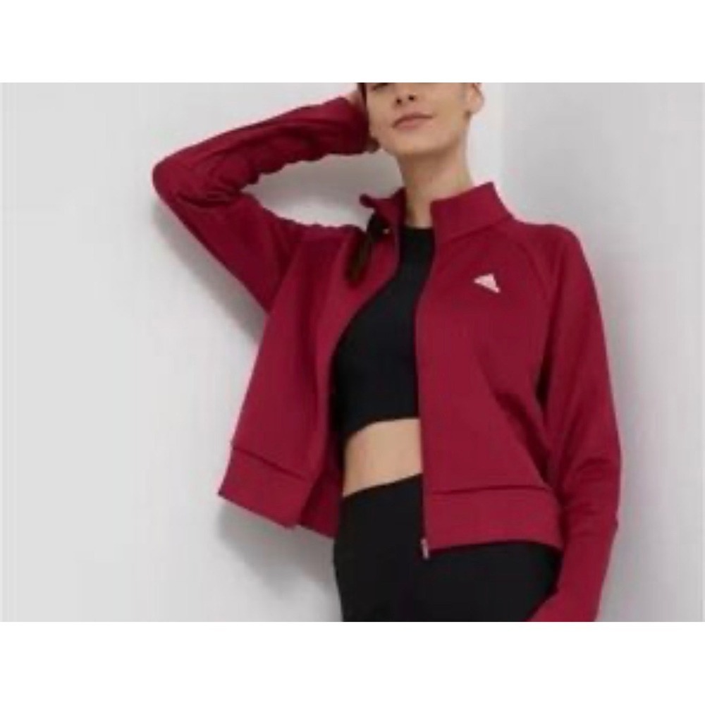 Adidas Aeroready Women Track Jacket Berry Red Full Zip Mock Neck HB1476 Medium